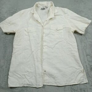 Irish Linen Top Womens Large White Button Up Edward Pockets Short Sleeve